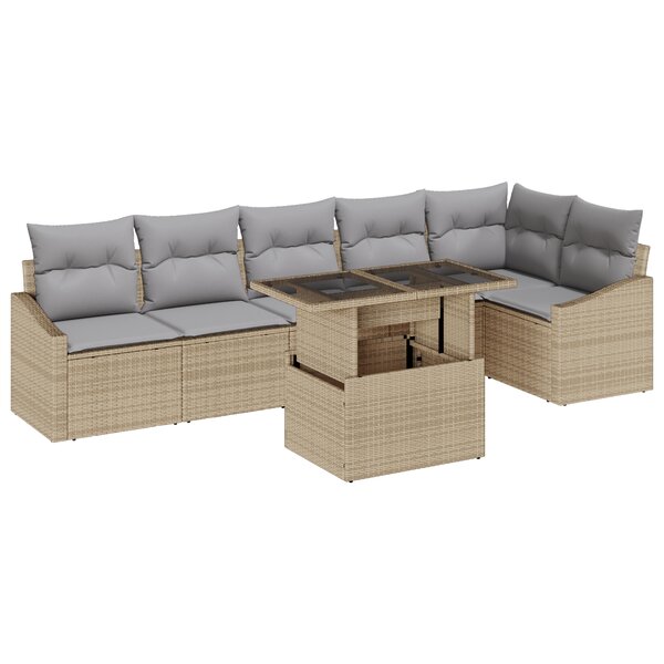 vidaXL Ensemble de canapé de jardin 7 pièces avec coussins Beige Poly Rattan