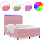 Lit Box Spring vidaXL avec Matelas & LED Rose 140x190 cm Velours