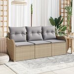 vidaXL Ensemble de canapé de jardin 3 pièces avec coussins beige en poly rattan