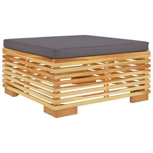 vidaXL Repose-pied de jardin et coussin Gris foncé Bois de teck massif