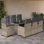 vidaXL Ensemble à manger de jardin et coussins 9 Pièces gris clair rotin