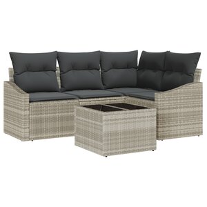 vidaXL Ensemble de salle à manger de jardin de 5 pièces avec coussins en poly rattan gris