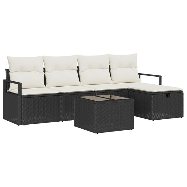 vidaXL Ensemble de Canapé de Jardin de 6 Pièces avec Coussins Noir Poly Rattan