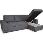 Canapé d'angle convertible réversible CATHY 3 places - Tissu Gris - 242 x 155 x 85 cm