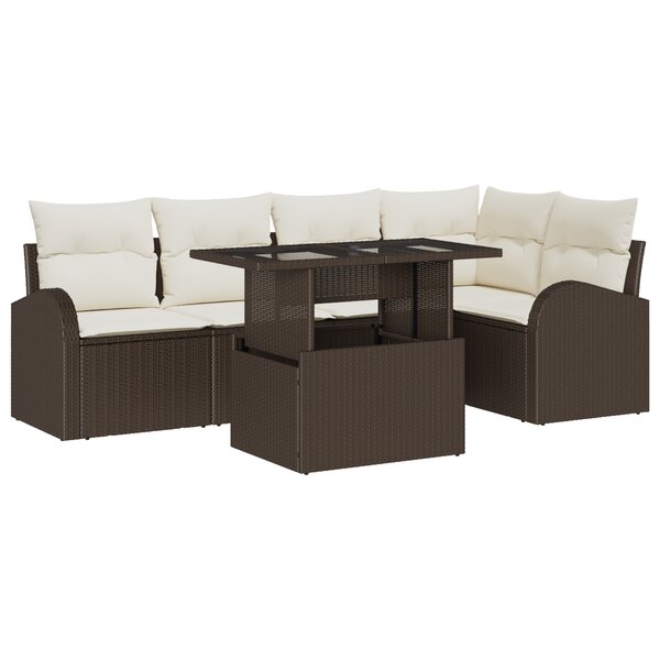 vidaXL Ensemble de canapé de jardin de 6 pièces avec coussins marron en rotin synthétique