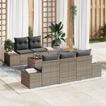 vidaXL Ensemble de Canapé de Jardin 6 Pièces avec Coussins Gris Poly Rotin Acacia