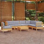 vidaXL Salon de jardin 8 Pièces avec coussins gris Bois de pin massif