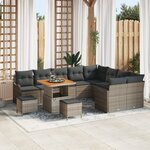 Ensemble de canapé de jardin de 12 pièces avec coussins Gris Rotin Poly Acacia
