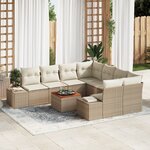 vidaXL Ensemble de Canapé de Jardin 9 Pièces avec Coussins Beige en Poly Rattan Acacia