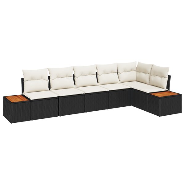 Ensemble de canapés de jardin vidaXL 6 pièces avec coussins noir poly rattan acacia