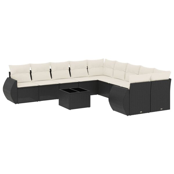 vidaXL Salon de jardin 11 Pièces avec coussins noir résine tressée
