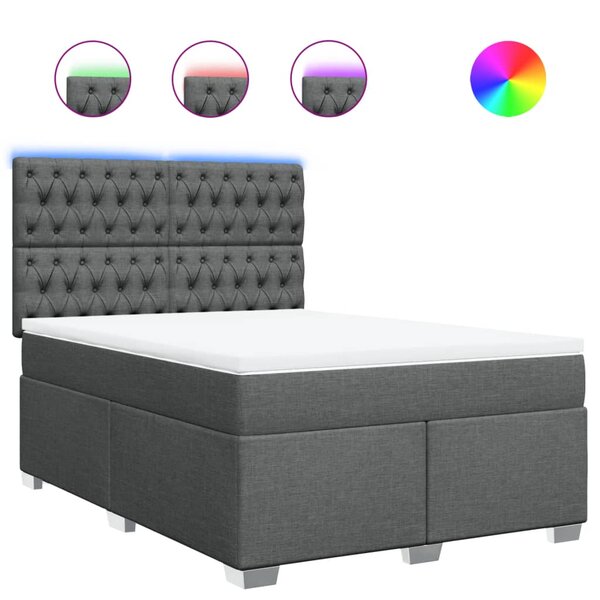 vidaXL Sommier à lattes de lit avec matelas Gris foncé 140x190cm Tissu