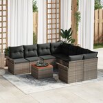 Ensemble de Canapés de Jardin 9 Pièces avec Coussins Gris Rotin Synthétique Acacia