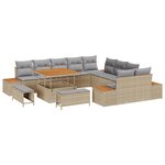 Ensemble de canapé de jardin vidaXL 13 pièces avec coussins beige poly rotin acacia