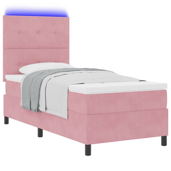 lit à ressort vidaXL avec matelas et LED rose 90x190 cm en velours