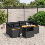 vidaXL Salon de jardin 7 Pièces avec coussins noir résine tressée