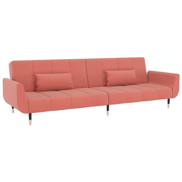 vidaXL Canapé-lit à 2 places avec deux oreillers Rose Velours