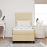 vidaXL Lit à ressorts avec matelas et lumière LED crème 90x200 cm en tissu