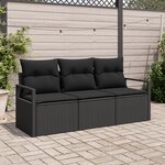 Ensemble de Canapé de Jardin vidaXL 3 Pièces avec Coussins Noir Poly Rattan