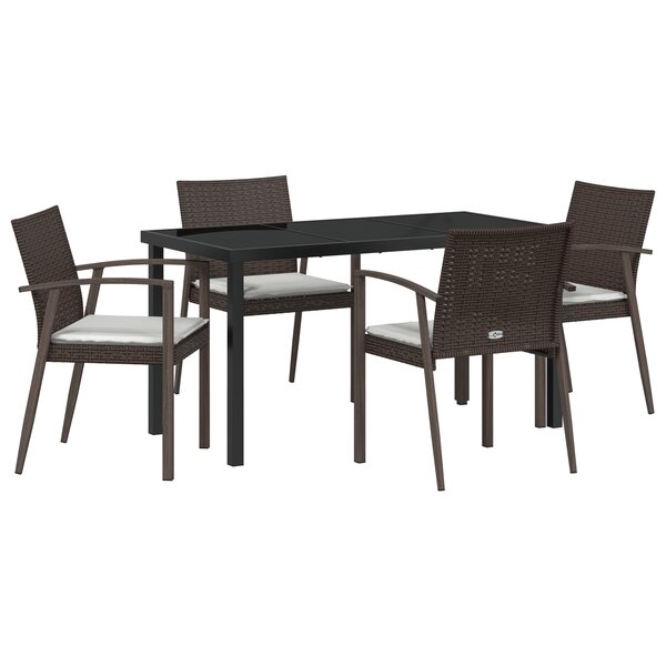 vidaXL Ensemble de salle à manger de jardin 5 pièces avec coussins en poly rotin marron