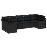 Ensemble de canapé de jardin 7 pièces avec coussins en poly rattan noir