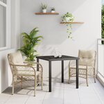 vidaXL Ensemble de salle à manger de jardin 3 pièces avec coussins beige en poly rattan