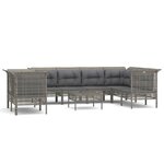 vidaXL Salon de jardin 9 Pièces avec coussins Gris Résine tressée