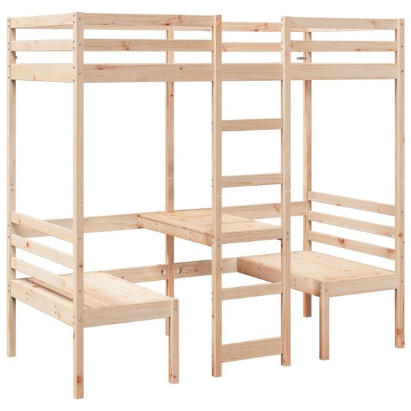 vidaXL Lit mezzanine avec bureau et chaises 80x200 cm pin massif