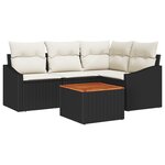 vidaXL Ensemble de canapés de jardin 5 pièces avec coussins Noir Poly Rattan Acacia
