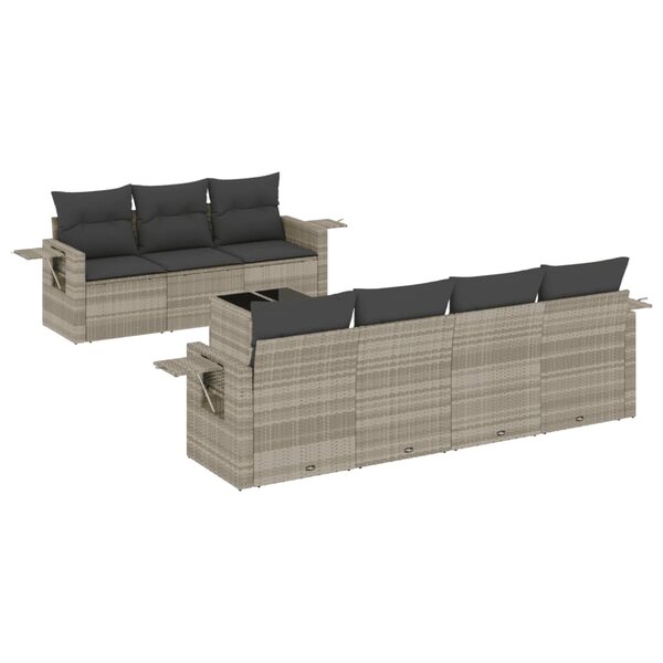 vidaXL Salon de jardin 8 Pièces avec coussins gris clair résine tressée