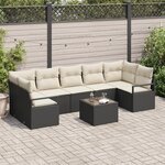 Set de canapés de jardin 8 pièces vidaXL avec coussins Noir Poly Rattan