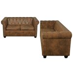 vidaXL Ensemble de canapé Chesterfield à 2 et 3 places marron