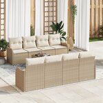 Ensemble de canapé de jardin 9 pièces avec coussins beige poly rattan