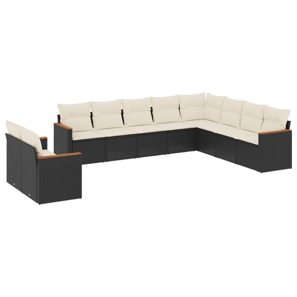 vidaXL Salon de jardin 10 Pièces avec coussins noir résine tressée