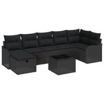 Ensemble de canapé de jardin 8 pièces vidaXL avec coussins en rattan poly noir