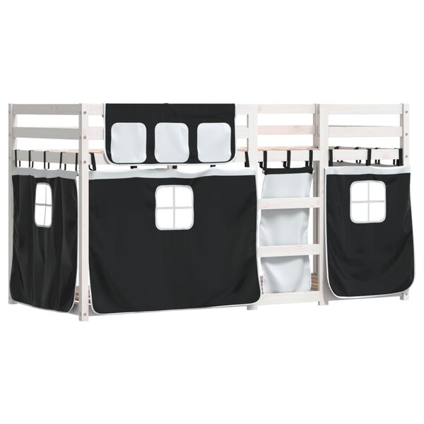 vidaXL Lit superposé avec rideaux blanc/noir 90x190 cm bois pin massif