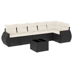 vidaXL Salon de jardin 7 Pièces avec coussins noir résine tressée