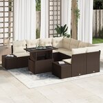 vidaXL Ensemble de canapé de jardin 9 pièces avec coussins Marron Poly rotin