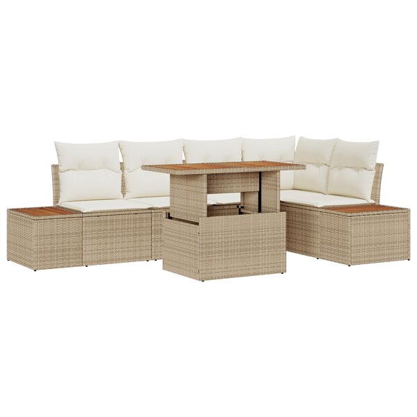 Set de canapé de jardin vidaXL 6 pièces avec coussins en rotin poly beige