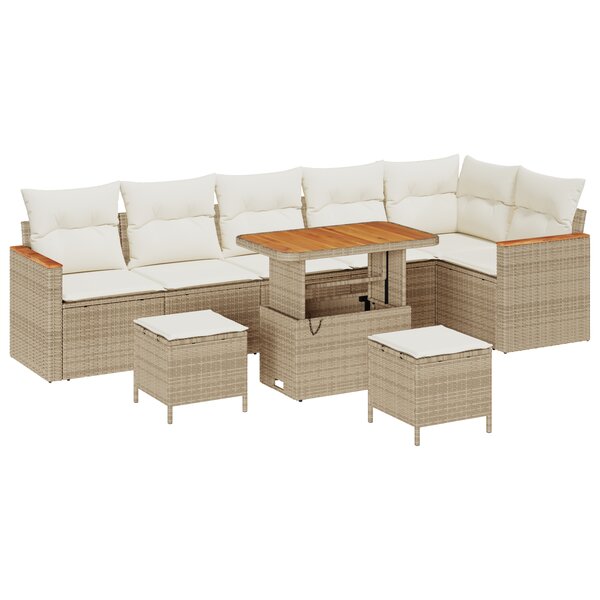 Ensemble de canapé de jardin 9 pièces avec coussins en poly rattan beige et acacia