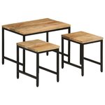 vidaXL Tables basses gigognes 3Pièces bois de manguier massif brut et fer