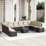 Ensemble de canapé de jardin vidaXL 11 pièces avec coussins noir poly rattan acacia