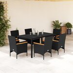 vidaXL Ensemble à manger de jardin et coussins 7 Pièces noir rotin acacia