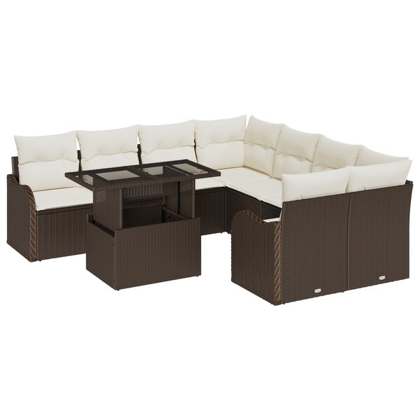 Ensemble de Canapés de Jardin 9 Pièces avec Coussins en Poly Rotin Marron vidaXL