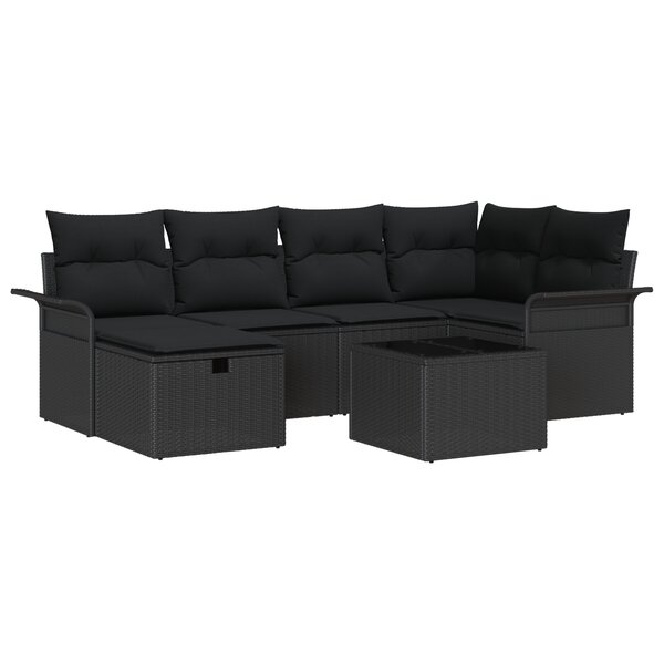 vidaXL Ensemble de Canapé de Jardin 7 Pièces avec Coussins en Poly Rattan Noir