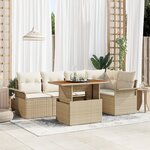 vidaXL Ensemble de salle à manger de jardin 6 pièces avec coussins Beige Rotin Poly