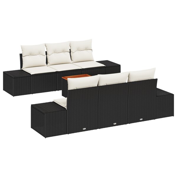 vidaXL Ensemble de Canapé de Jardin 7 Pièces avec Coussins Noir Poly Rattan Acacia