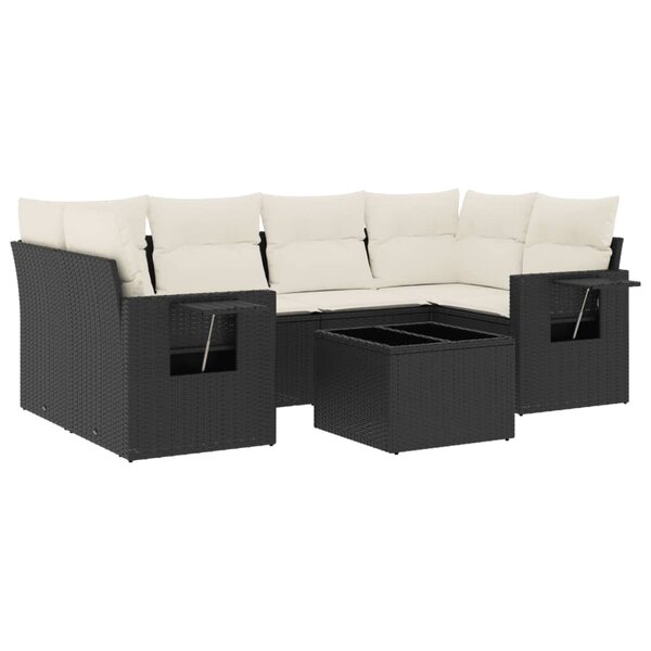 vidaXL Salon de jardin 7 Pièces avec coussins noir résine tressée