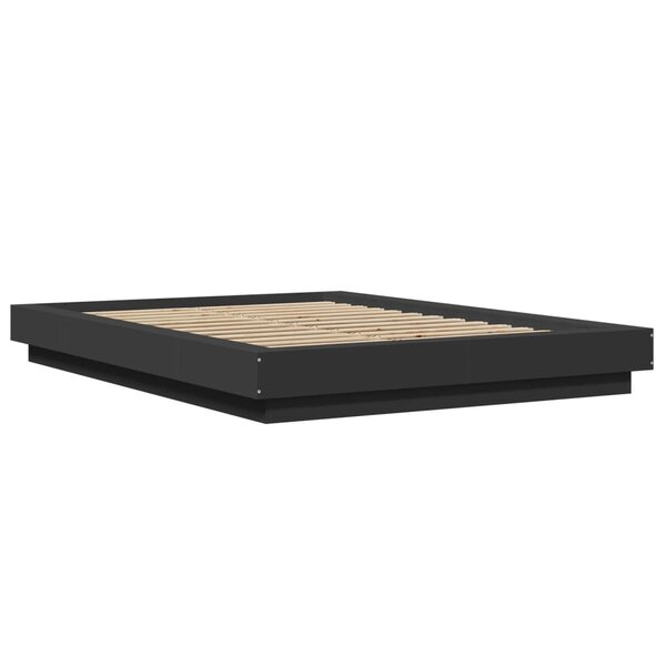 vidaXL Cadre de lit avec lumières LED noir 135x190 cm bois ingénierie