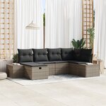 vidaXL Ensemble de Canapé de Jardin 6 Pièces avec Coussins Gris Poly Rattan